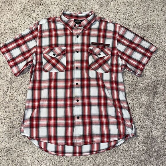 Harley Davidson Red Plaid Short Sleeve Button Front Shirt 2XL - Picture 1 of 7